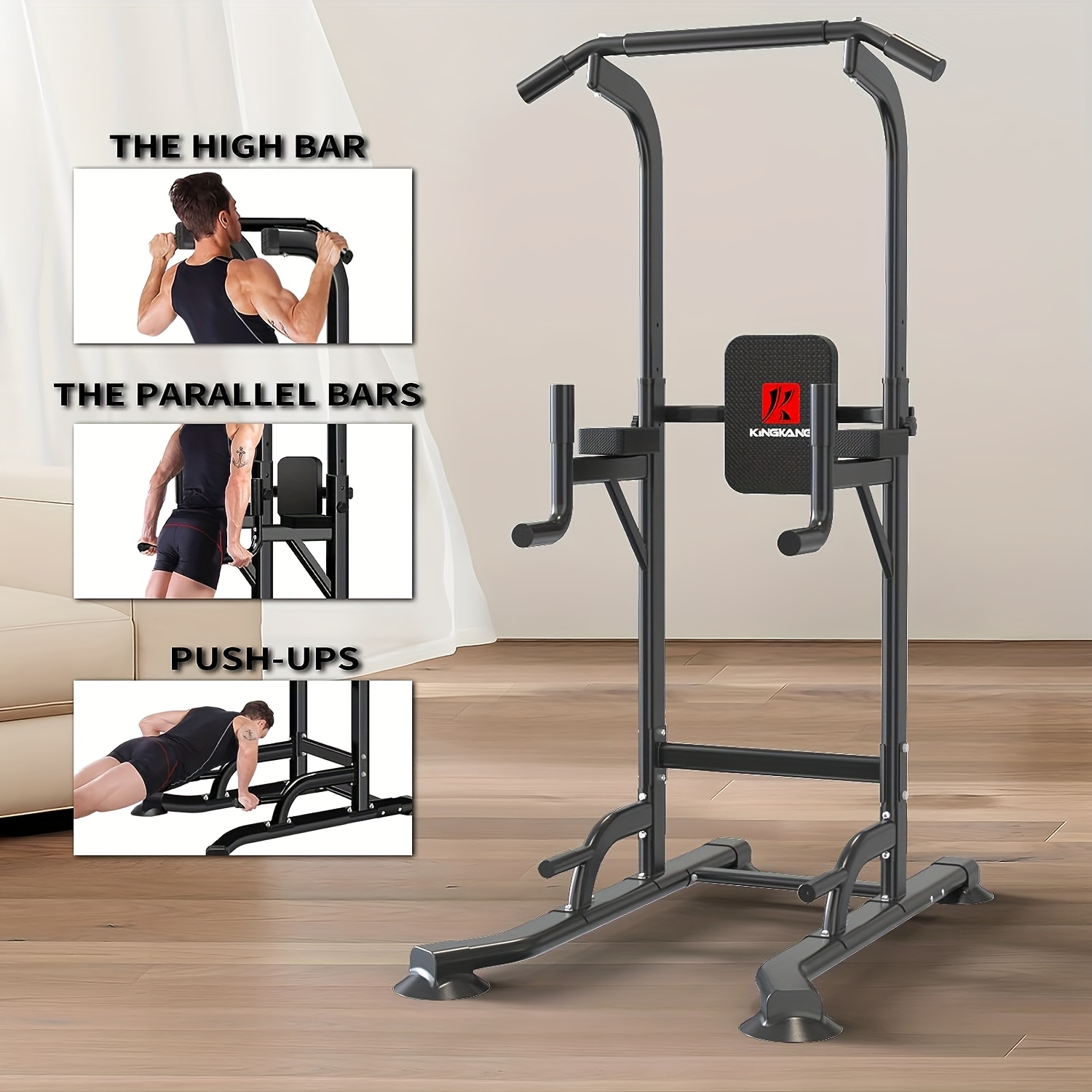 Home Gym Pull Up Bar - Djustable Height Power Tower Dip Station,