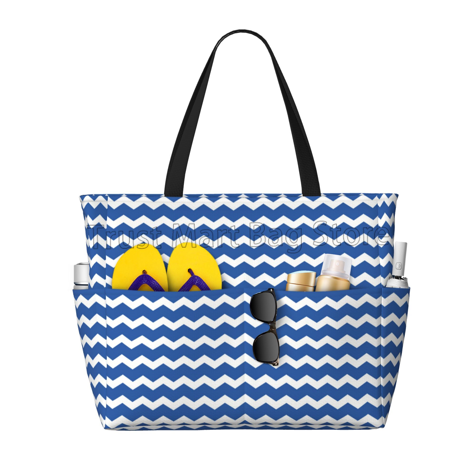 Home Gym Packages - Blue Stripes Large Waterproof Beach Bag